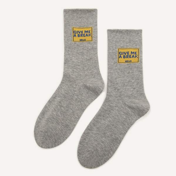 

Letter Graphic Crew Socks, Grey