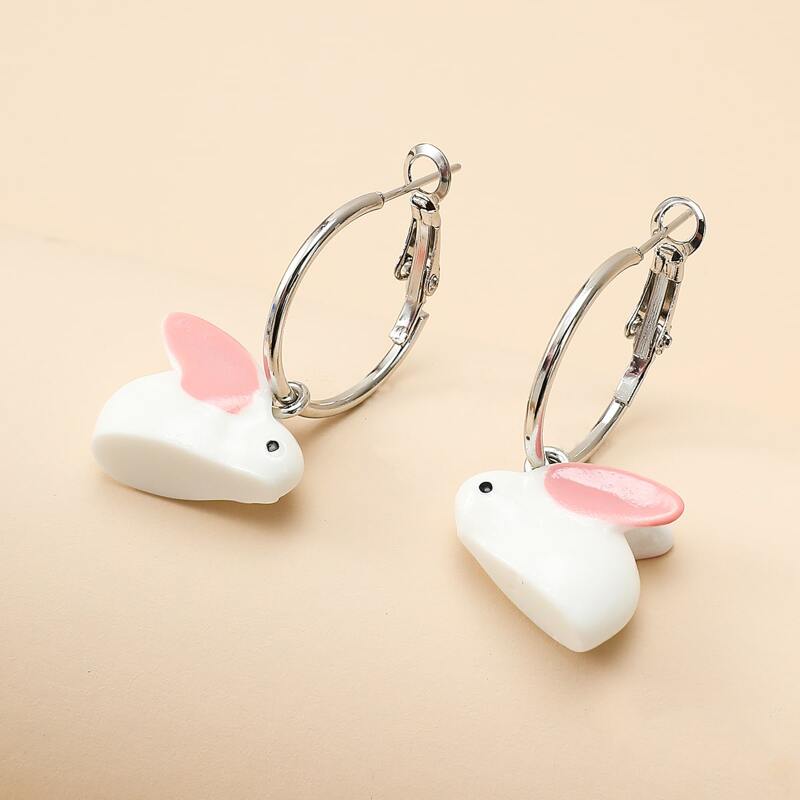 

Rabbit Design Earrings, Silver