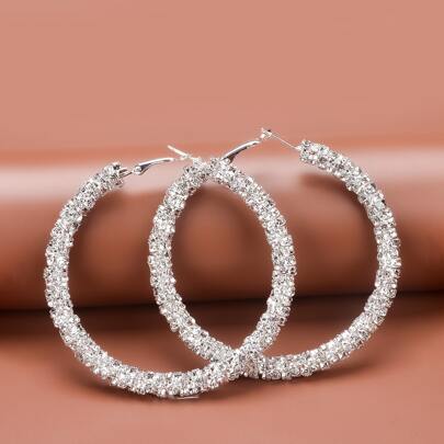 Rhinestone Decor Hoop Earrings