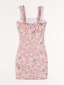 Soleia Floral Frill Strap Ruched Bust Tie Front Bodycon Dress - Multicolor - View 2