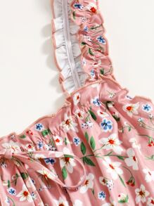 Soleia Floral Frill Strap Ruched Bust Tie Front Bodycon Dress - Multicolor - View 3