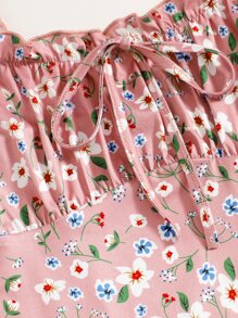 Soleia Floral Frill Strap Ruched Bust Tie Front Bodycon Dress - Multicolor - View 5