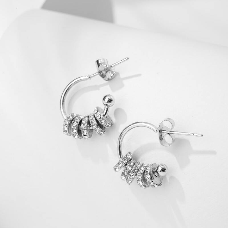 

1pair Rhinestone Decor Earrings, Silver