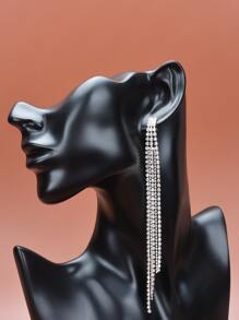 Rhinestone Tassel Decor Drop Earrings - Silver - View 2