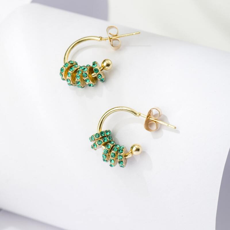 

1pair Rhinestone Decor Earrings, Green