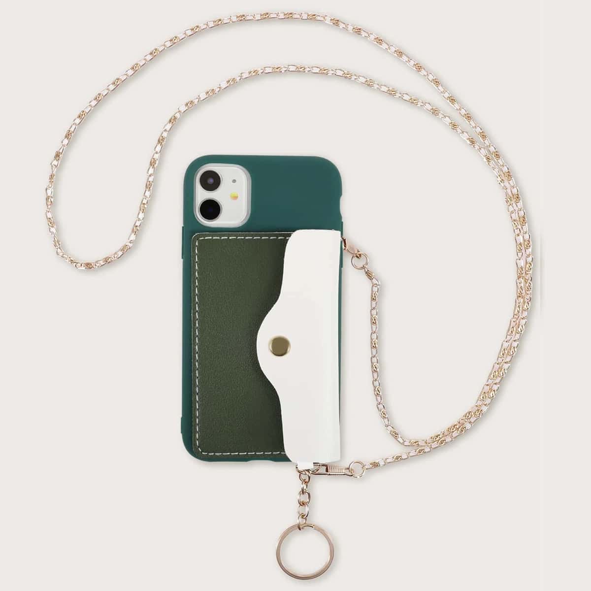 

Colorblock Wallet Phone Case With Chain, Multicolor