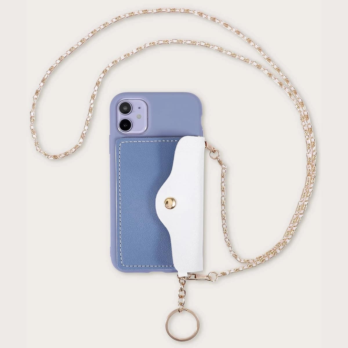 

Colorblock Wallet Phone Case With Chain, Blue