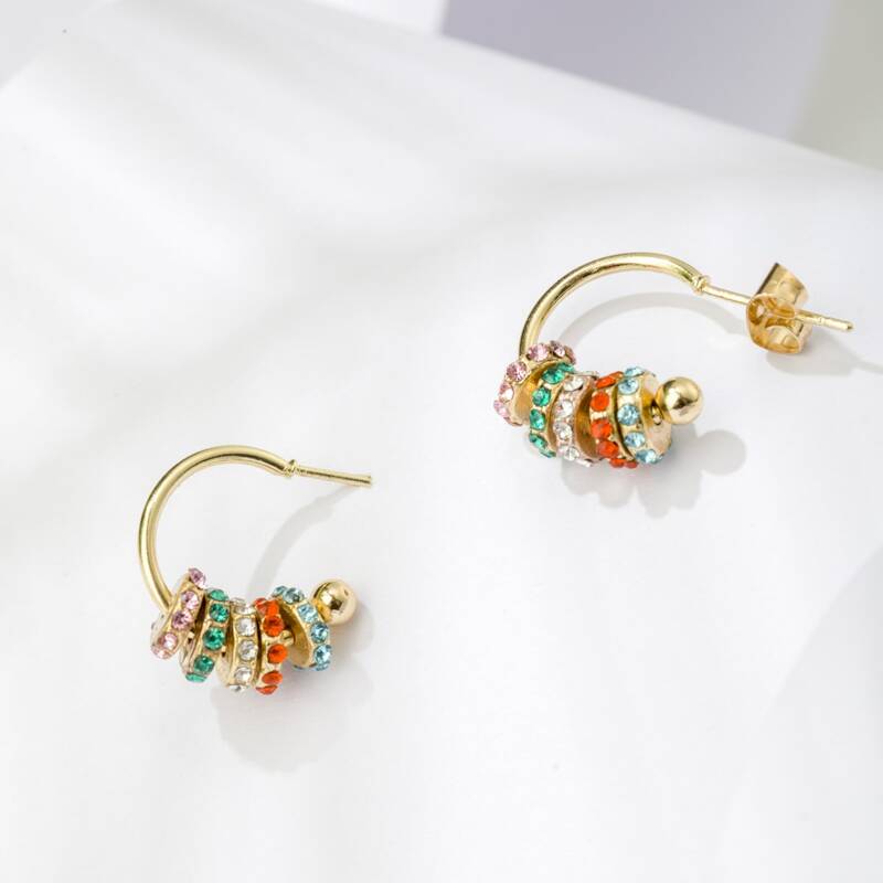 

1pair Rhinestone Decor Earrings, Multicolor