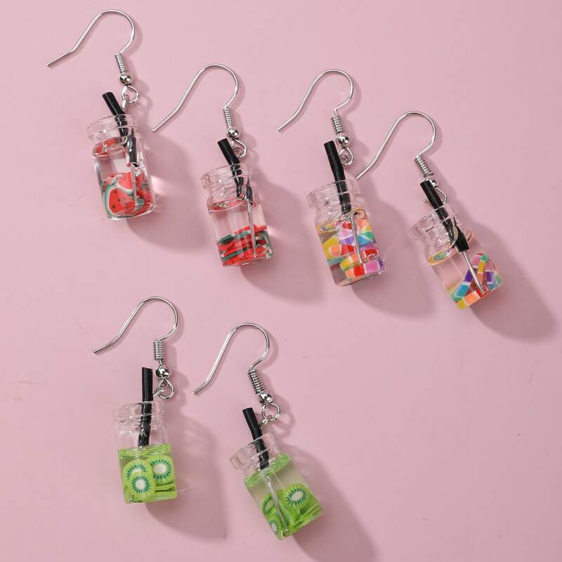 

3pairs Bottle Drop Earrings, Multicolor