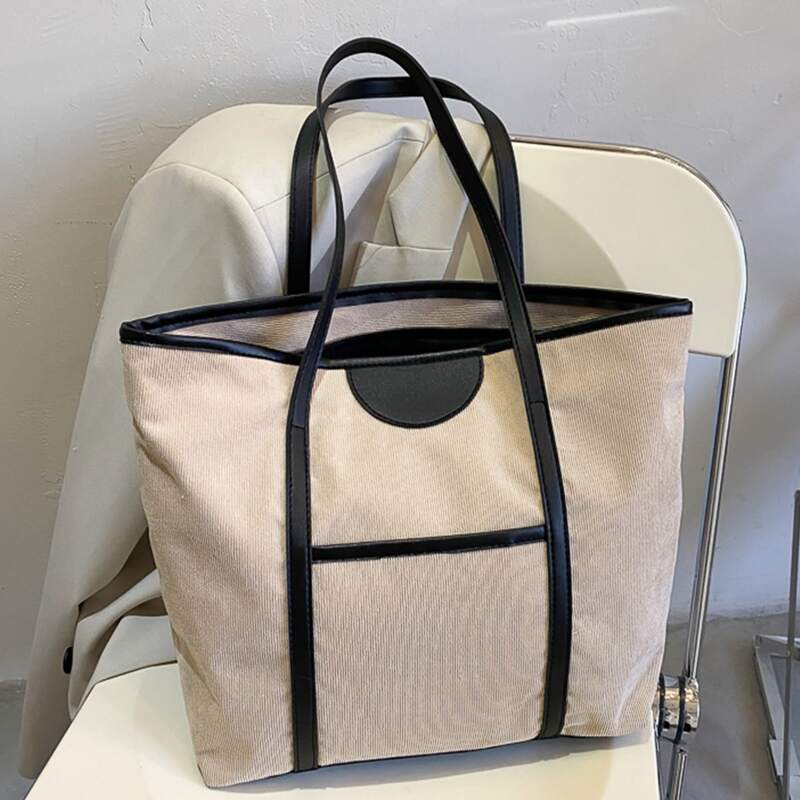 

Solid Contrast Binding Tote Bag, Beige