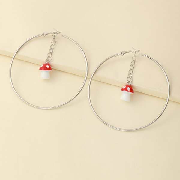 

Mushroom Charm Hoop Earrings, Silver