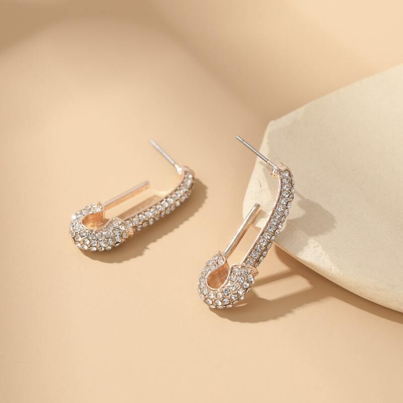 

1pair Rhinestone Decor Earrings, Rose gold