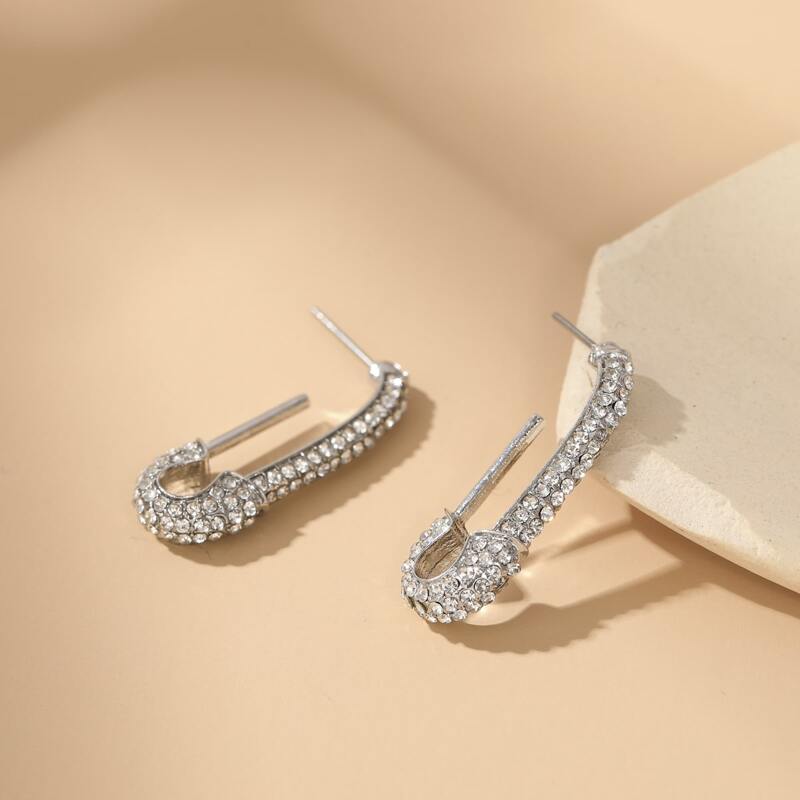 1pair Rhinestone Decor Earrings, Silver