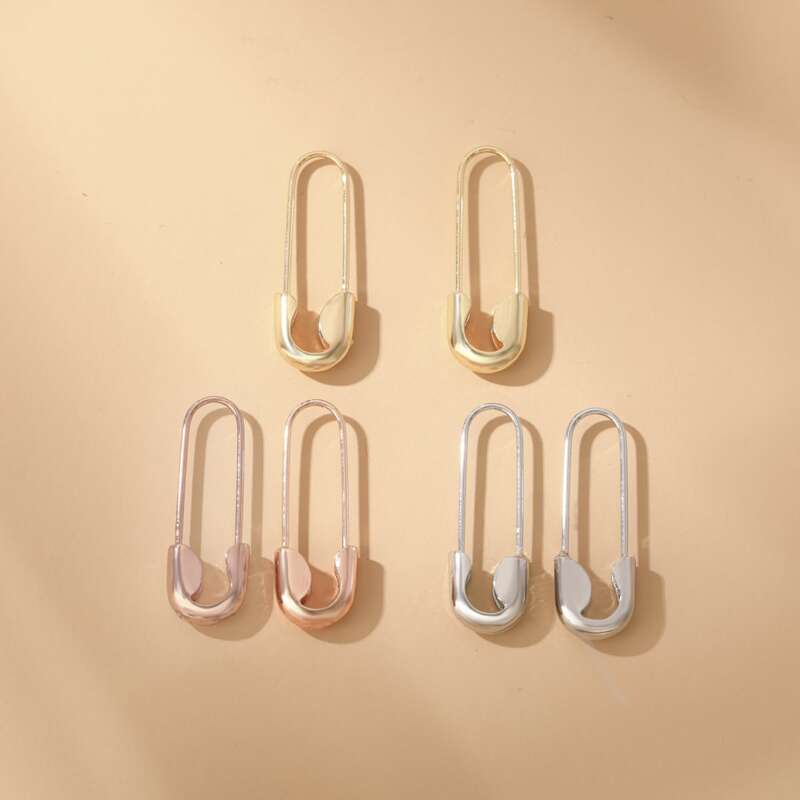 

3pairs Paper Clip Design Earrings, Multicolor