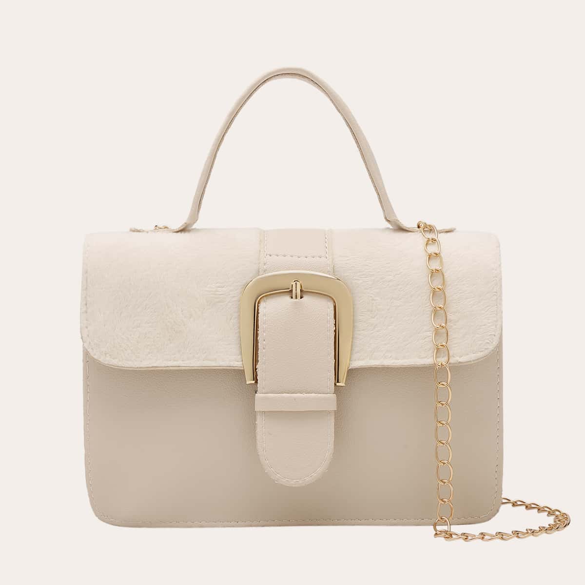 

Solid Chain Satchel Bag, Beige