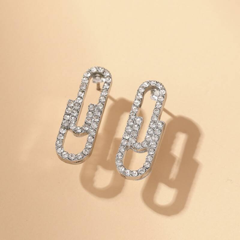 

1pair Rhinestone Decor Earrings, Silver