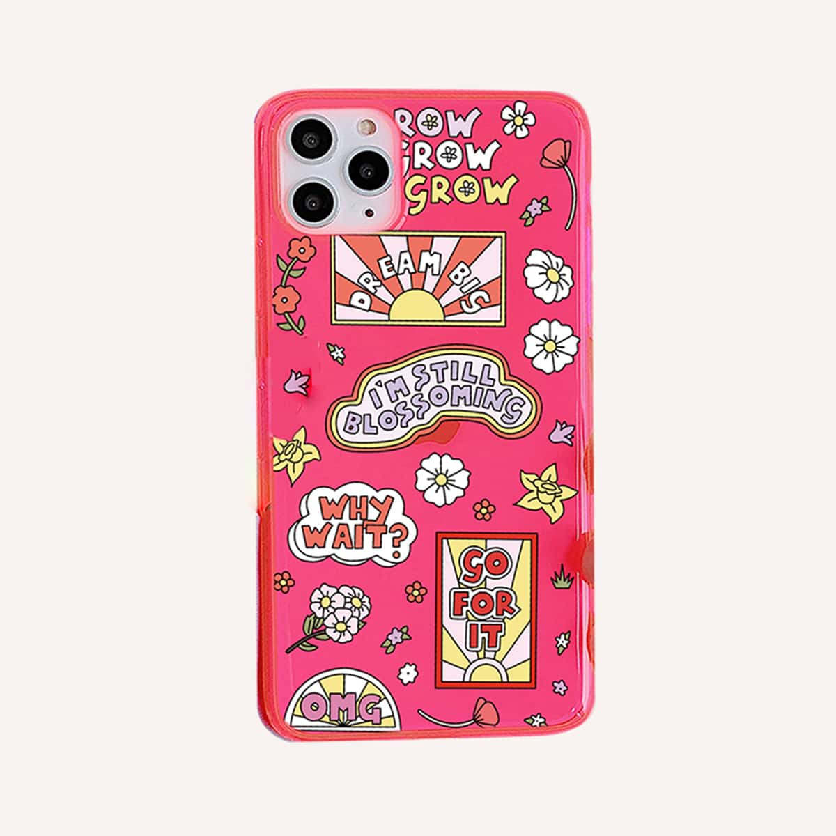 

Slogan & Floral Phone Case, Multicolor