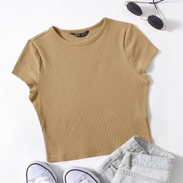 

Rib-knit Solid Tee, Khaki
