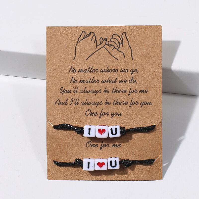 

2pcs Letter Design Rope Bracelet, Black