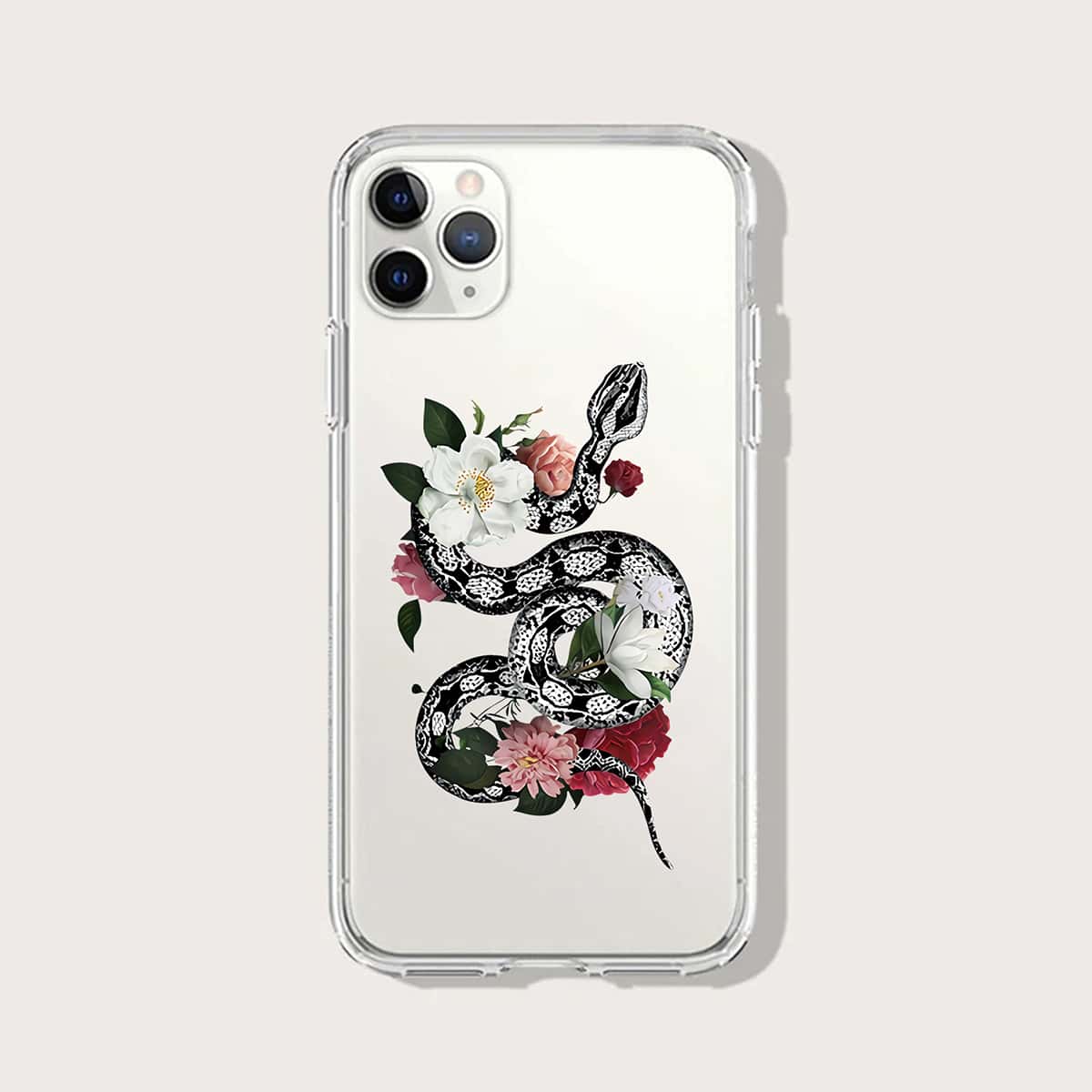 

Flower & Snake Pattern Phone Case, Clear