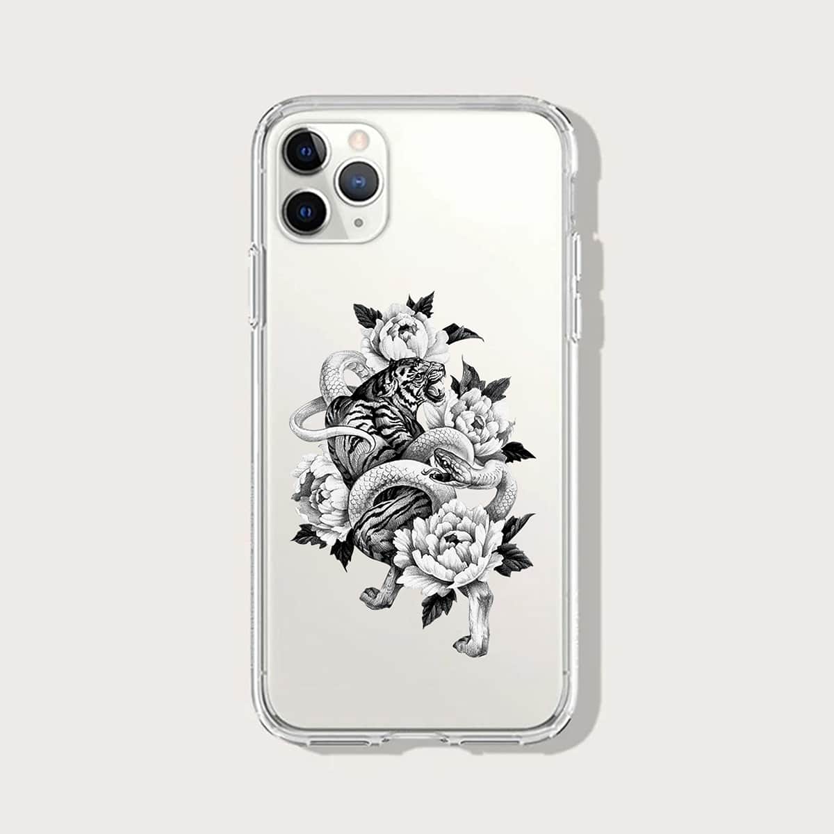 

Flower & Tiger Pattern Phone Case, Clear