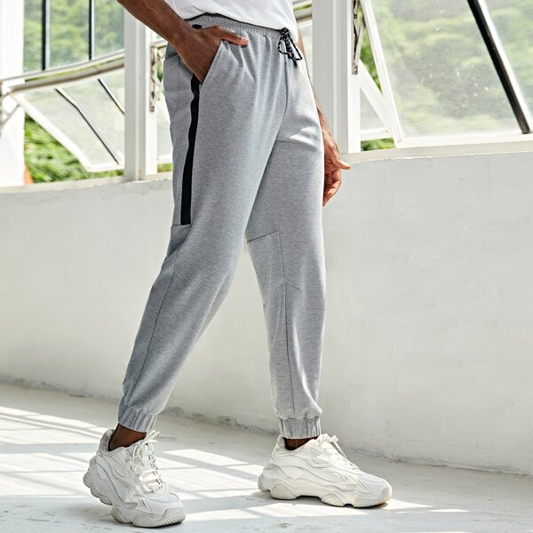 

Men Drawstring Side Striped Joggers, Light grey