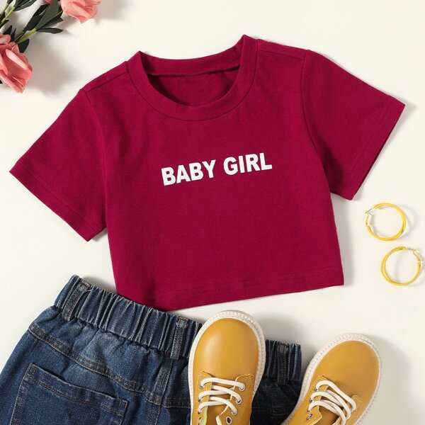 

Toddler Girls Letter Graphic Crop Tee, Rose red