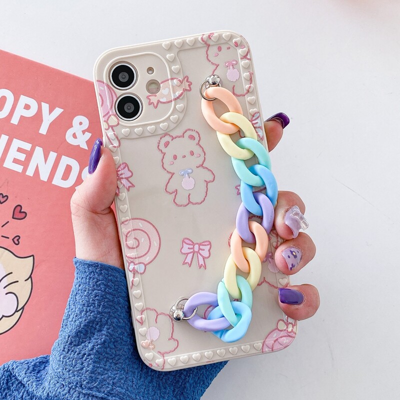 

Cartoon Phone Case With Chunky Chain, Multicolor
