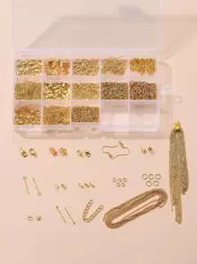 1 hộp Bộ dụng cụ phát hiện trang sức bằng kim loại có đầu sắt / Ghim mắt Gấp uốn kết thúc Đầu hạt Nút thắt / Đầu ruy băng / Phần mở rộng chuỗi xoắn Kẹp tôm hùm hợp kim Dây chuyền bằng đồng và móc bông tai Bộ phụ kiện trang sức tự làm - Vàng - Xem 1