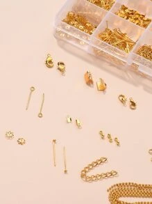 1 hộp Bộ dụng cụ phát hiện trang sức bằng kim loại có đầu sắt / Ghim mắt Gấp uốn kết thúc Đầu hạt Nút thắt / Đầu ruy băng / Phần mở rộng chuỗi xoắn Kẹp tôm hùm hợp kim Dây chuyền bằng đồng và móc bông tai Bộ phụ kiện trang sức tự làm - Vàng - Xem 2