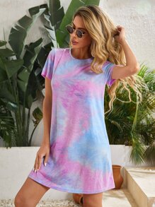 SHEIN VCAY Tie Dye Tee Dress - Multicolor - View 1