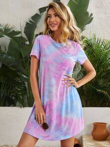 SHEIN VCAY Tie Dye Tee Dress - Multicolor - View 4