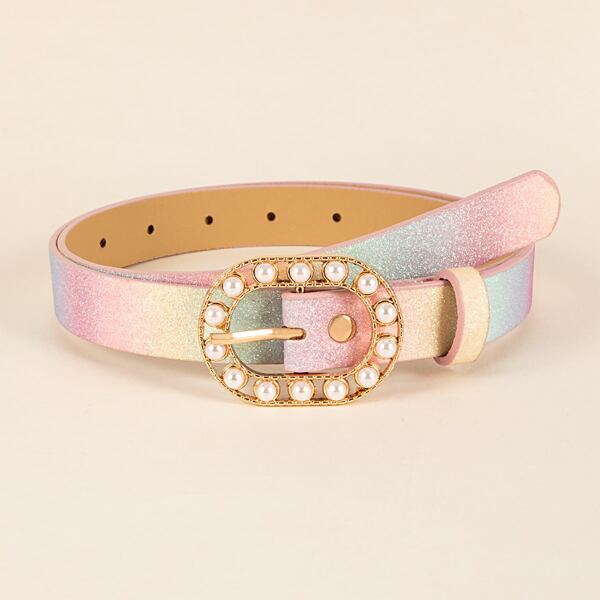 

Faux Pearl Decor Buckle Belt, Multicolor