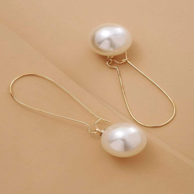 

1pair Faux Pearl Earrings, Gold