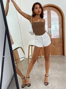 Aveloria Solid Skinny Cami Bodysuit - Brown - View 3