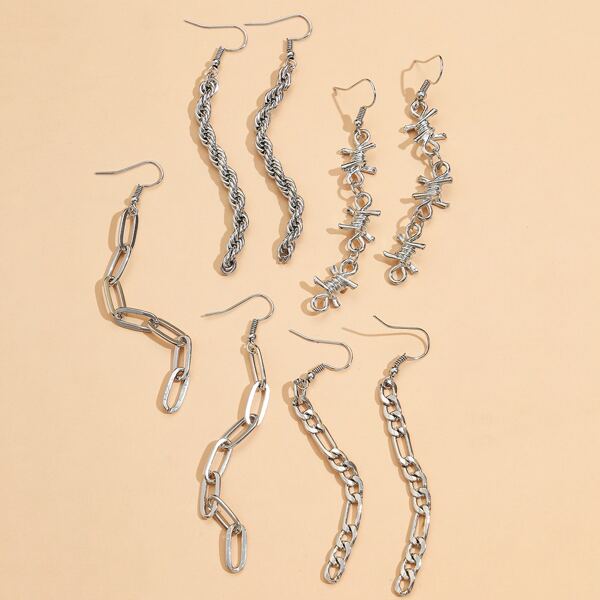 

4pairs Chain Drop Earrings, Silver