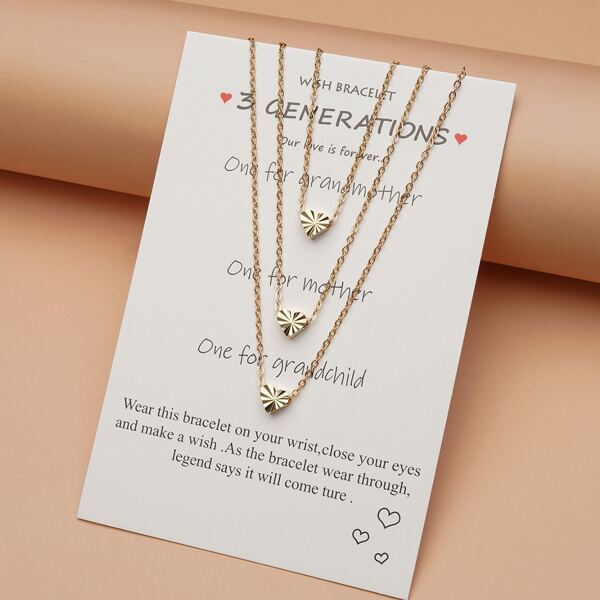 

3pcs Heart Decor Necklace, Gold