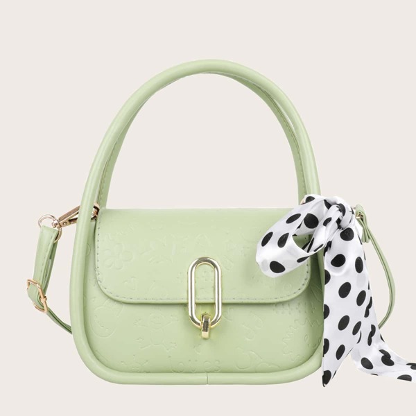 

Twilly Scarf Decor Cartoon Embossed Satchel Bag, Lime green