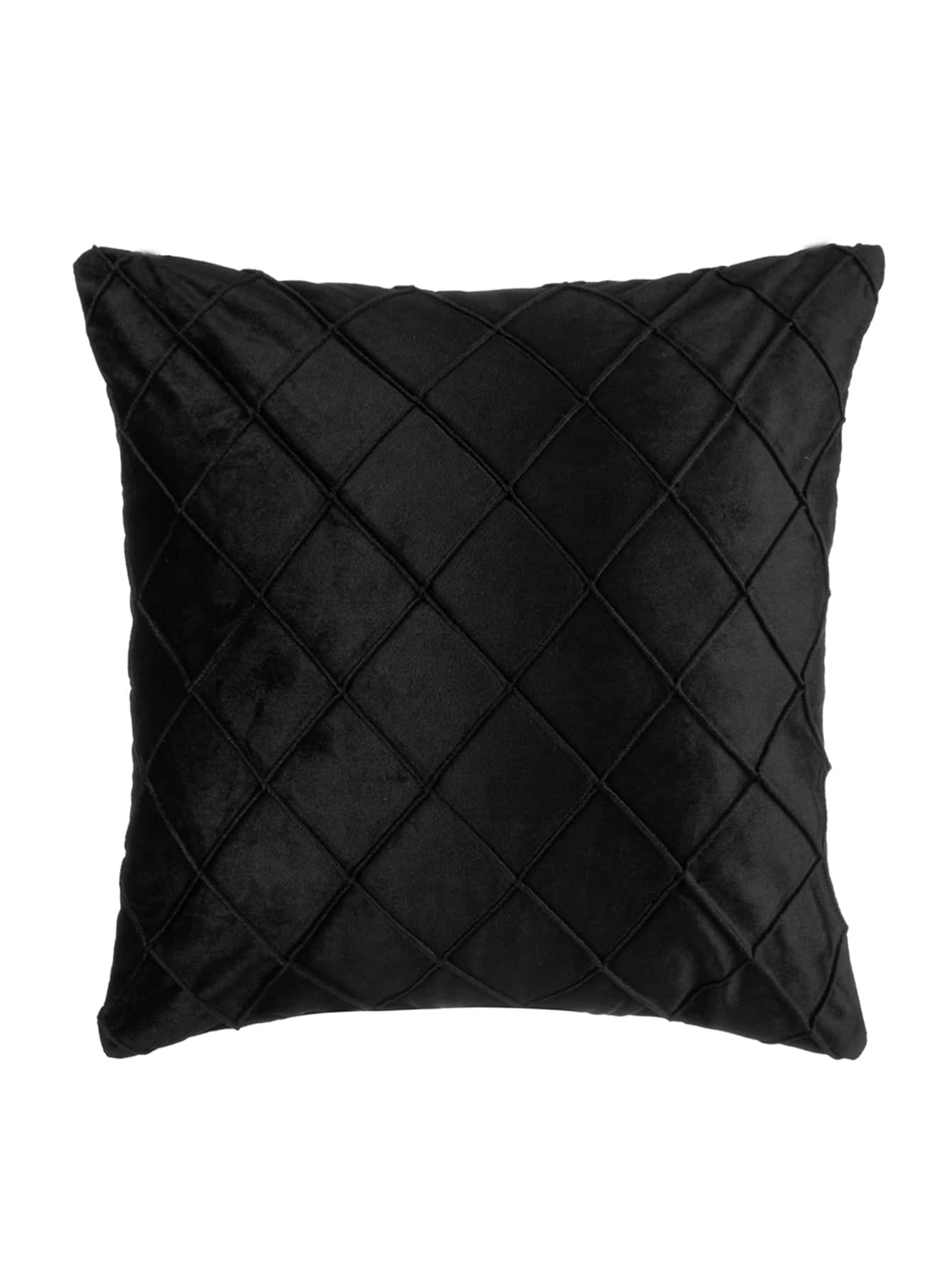 Solid Color Plaid Cushion Cover Without Filler, Black Throw Pillow Case, For Sofa, Living Room - Black - View 1