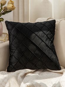 Solid Color Plaid Cushion Cover Without Filler, Black Throw Pillow Case, For Sofa, Living Room - Black - View 2