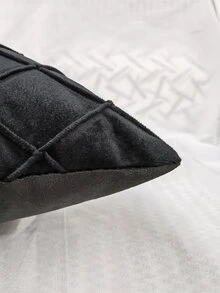 Solid Color Plaid Cushion Cover Without Filler, Black Throw Pillow Case, For Sofa, Living Room - Black - View 3