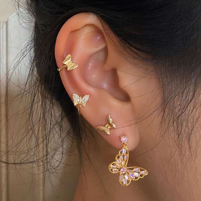 

4pcs Butterfly Design Earrings, Gold