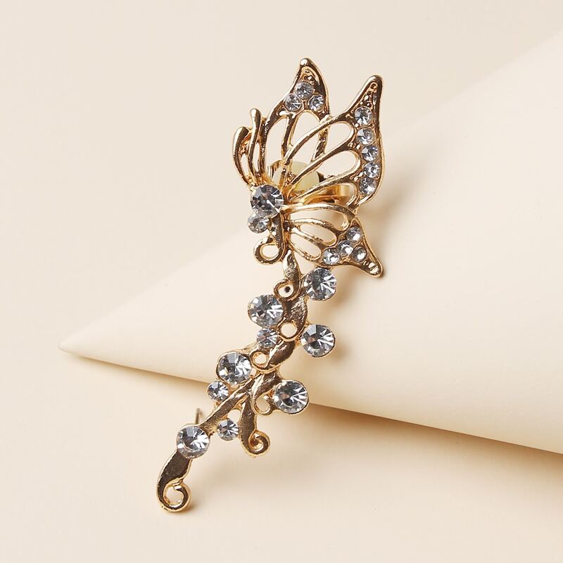 

1pc Rhinestone Decor Butterfly Design Earring, Gold