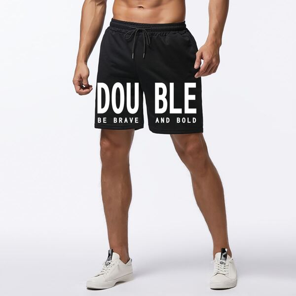 

Men Letter Graphic Drawstring Shorts, Black