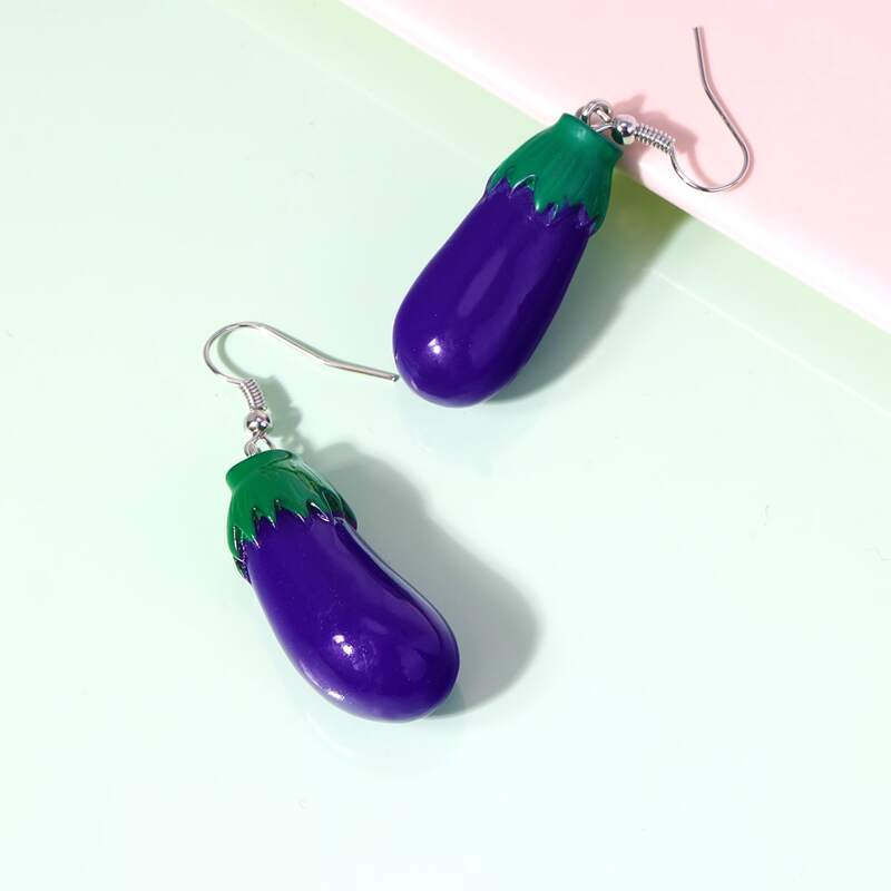 

Vegetable Design Drop Earrings, Purple
