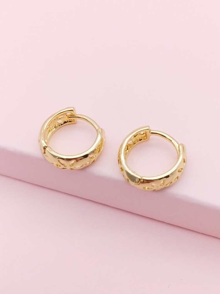1 Đôi bông tai vòng đồng hình hoa mận rỗng, tối giản và thời trang - Vàng - Xem 2
