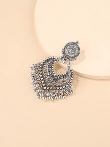 Round Ball Tassel Design Drop Earrings - Silver - View 4