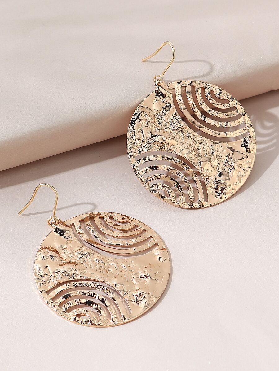 1 Cặp Hoa tai tròn lồi và lõm 3D phóng đại, Thích hợp cho trang phục hàng ngày, hẹn hò và chụp ảnh của phụ nữ - Vàng - Xem 1