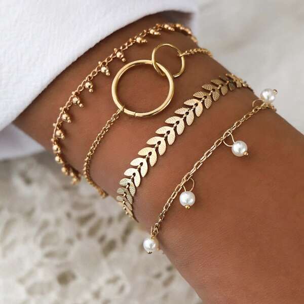 

4pcs Round Decor Bracelet, Gold
