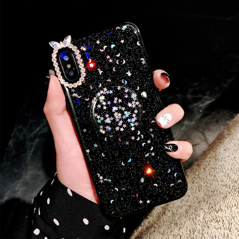 

Star Pattern phone Case With Phone Holder, Black